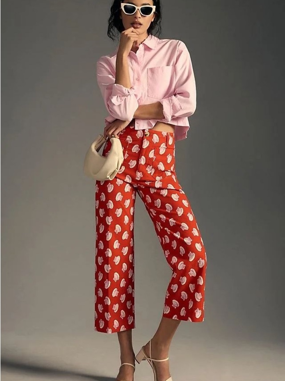 Anthropologie x Maeve The Colette. Cropped Wide Leg Seashell Pants Red Size 31P